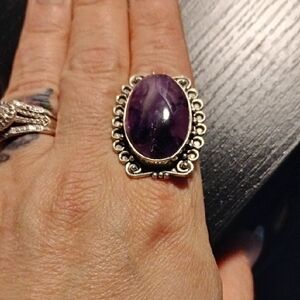 Vintage Oval Amethyst Sterling Silver Gemstone Ring